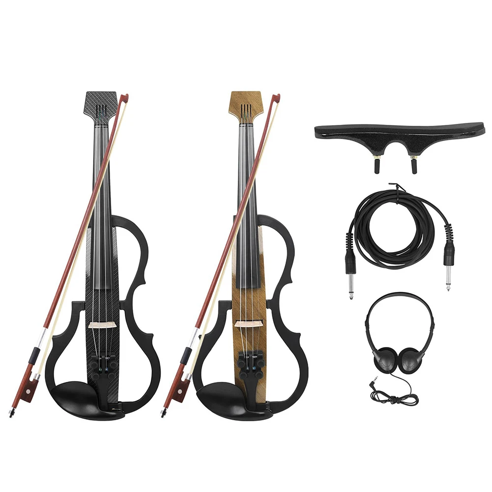 4/4 Violin Full Size Set Carbon Fiber Professional Silent Electric Violin Electric Fiddle Starter Set for Beginners Adults Teens