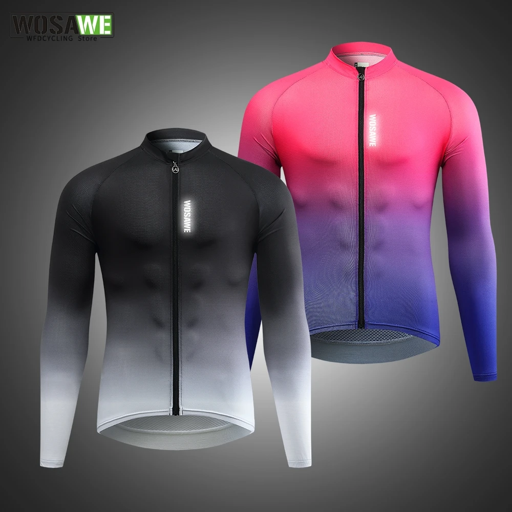 WOSAWE Men\'s Cycling Jerseys Breathable Quick Dry Gradient Print Long Sleeve Shirt Moutain Bike Outdoor Running Bicycle Clothing