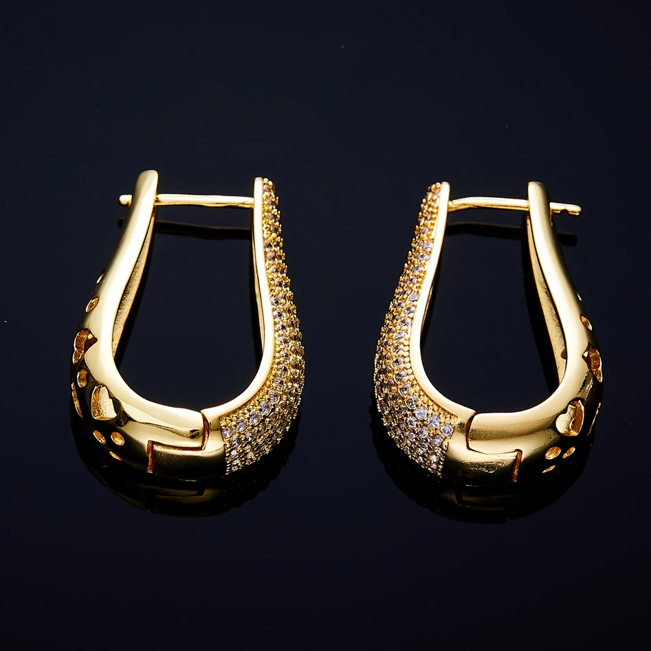 SIPENGJEL Classic Full Zircon Hoop Earrings for Women Gemetric Gold Color Dangle Earrings Wedding Jewelry Gifts 2023