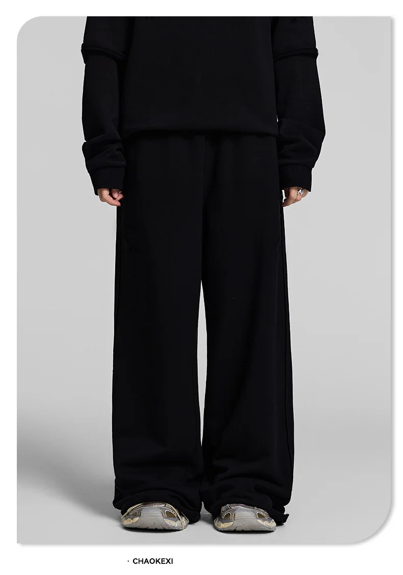 

2025 New Style Washed Retro Old Drawstring Loose Straight Sweatpants Men's Autumn Terry Casual Sports Trousers