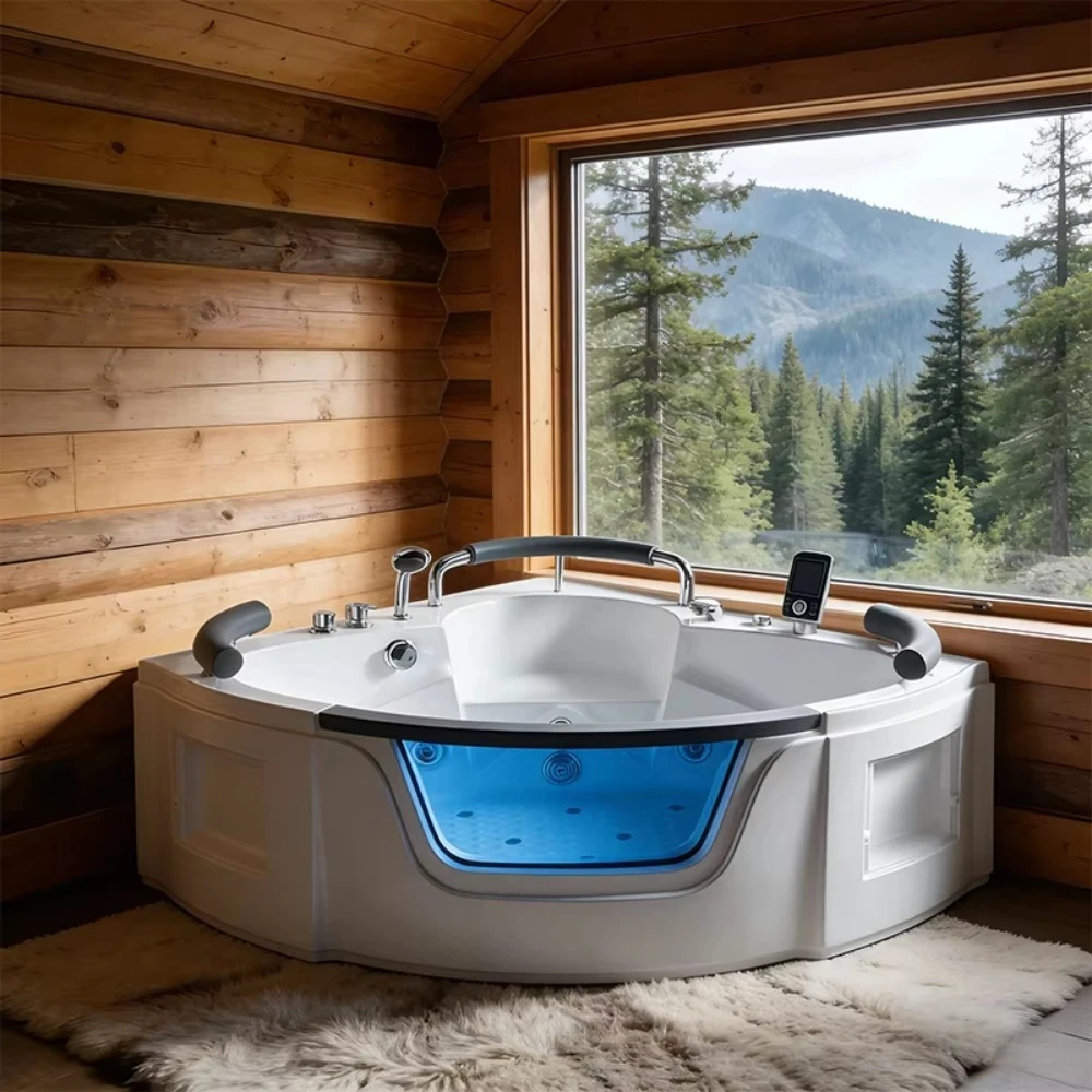 Premium Acrylic Modern Rectangle Portable Indoor Spa Bathtub Plunge Pool 22 Jets Combo Massage (Customizable 4-5 Seating