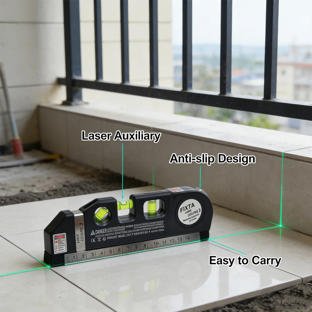 

Easy to Use Laser Level Line Tool Multipurpose Laser Level Kit Standard Cross Line Lase 8 Feet Measure Tape Ruler