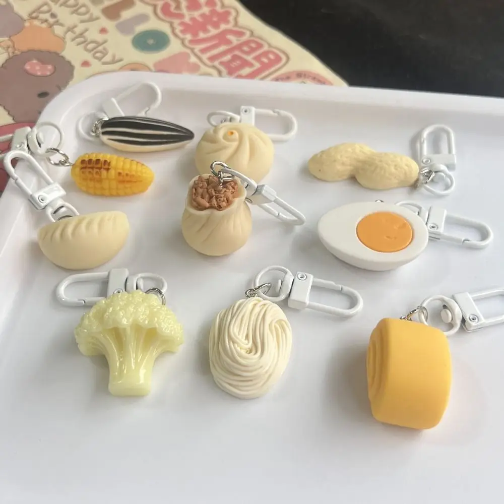 Cute Food Key Chain Creative Breakfast Snack Model Simulation Bun Girl Heart Schoolbag Automotive Design Pendant Ornaments Gift