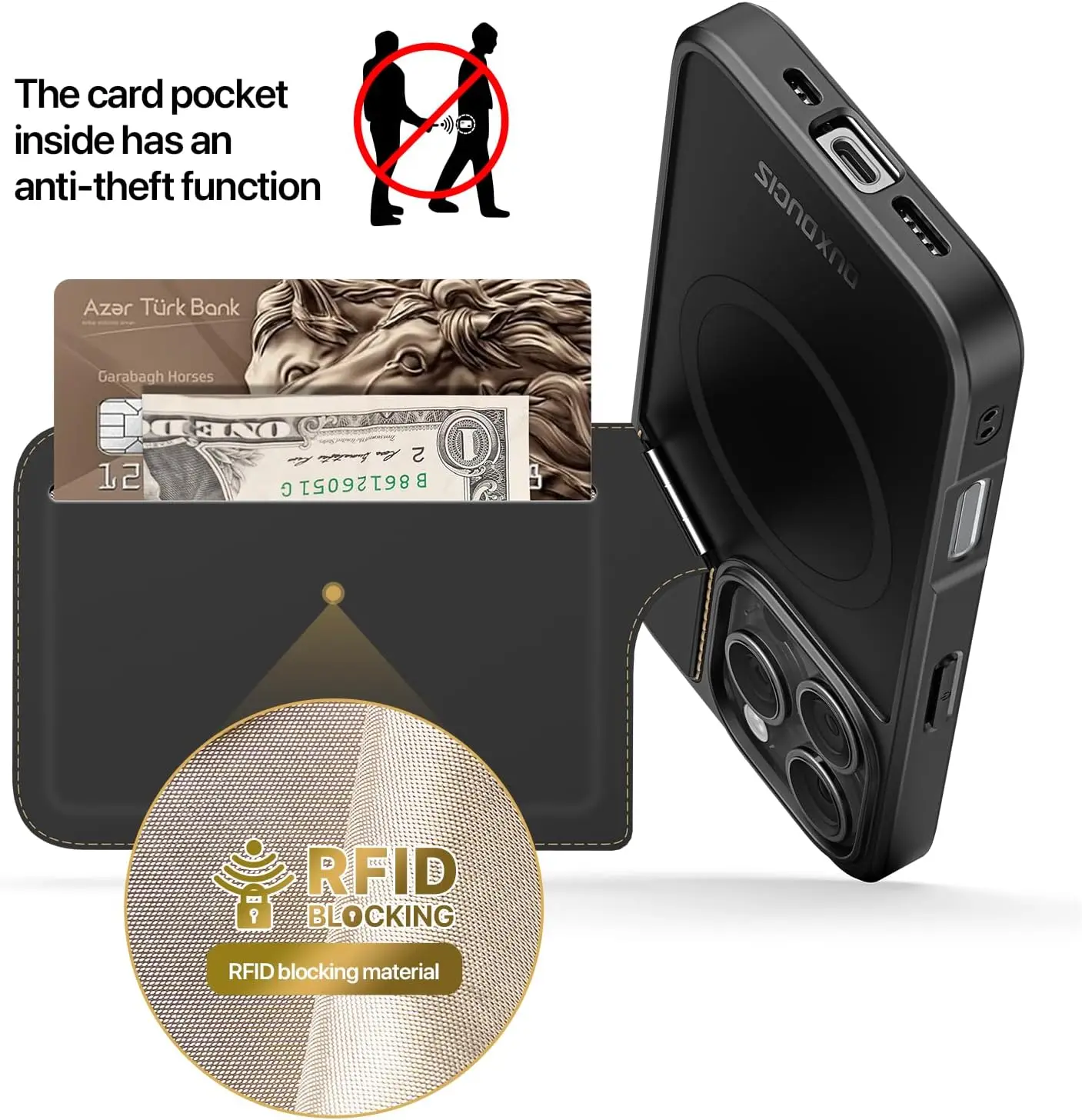 Для Apple iPhone 16e 16 15 14 13 Plus Pro Max чехол-кошелек Держатель кредитной карты с двунаправленной подставкой Встроенный чехол с блокировкой RF