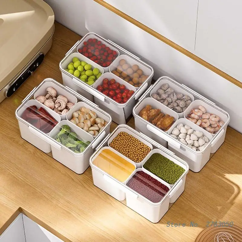 

Refrigerator Storage Box 4 Grid Food Vegetable Fruit Storage Box Fridge Organizer Drain Basket Meat Onion Clear Crispers