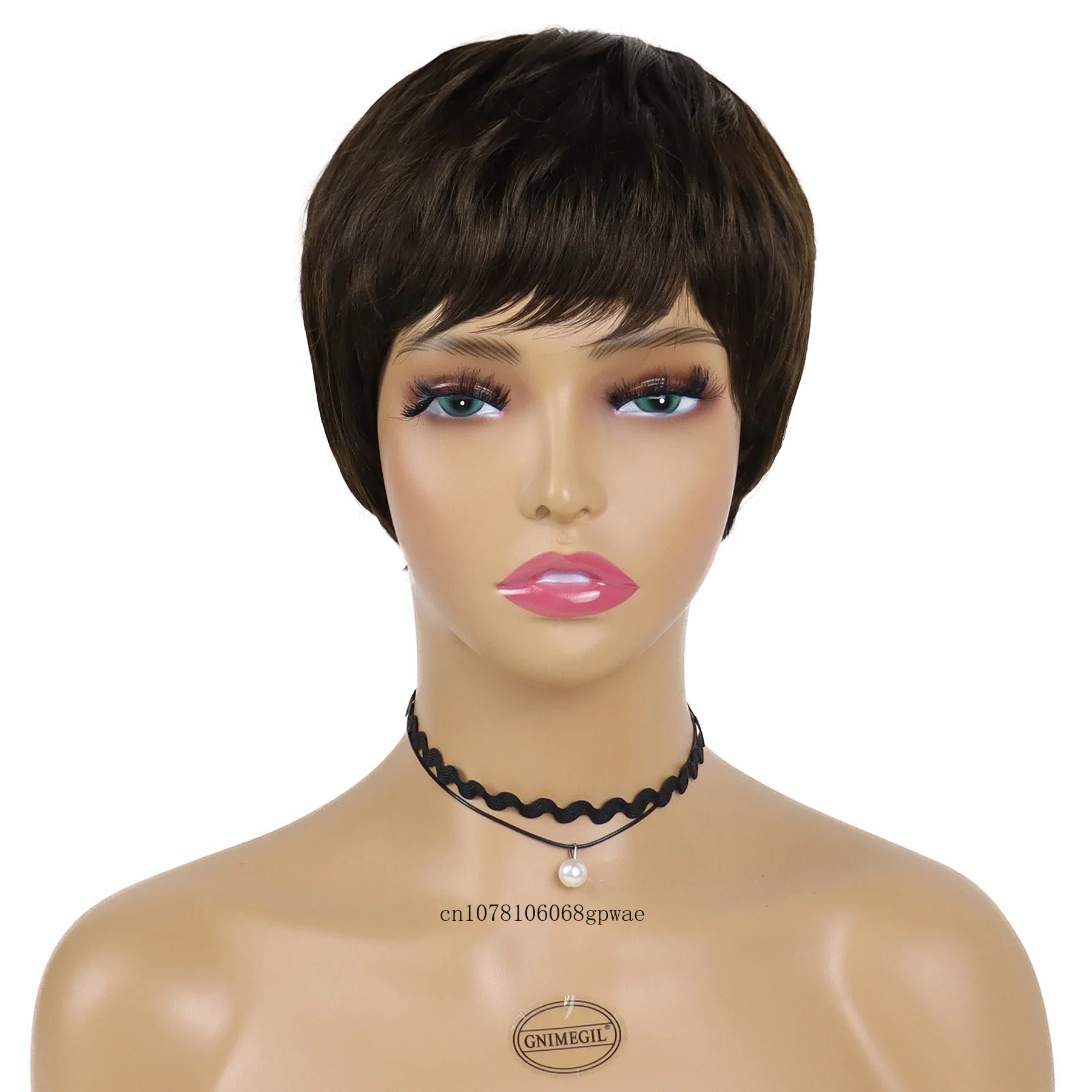 Natural Synthetic Short Pixie Cut Wig for Black Women Daily Costume Heat Resistant Dark Brown Straight Hair Replacement Wigs