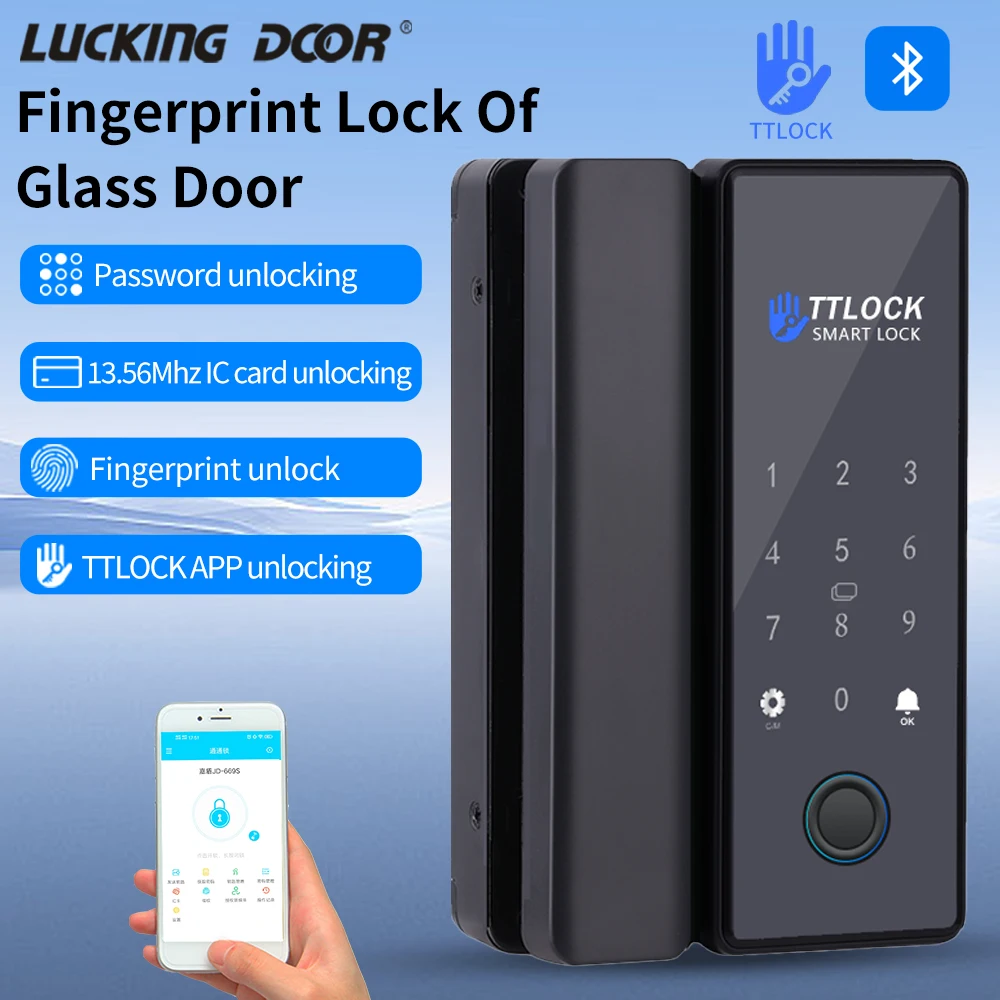 TTLOCK APP Unlock Control Smart Digital Sliding Glass Door Lock Electronic Biometric Fingerprint Lock Password RFID Card Lock+G2