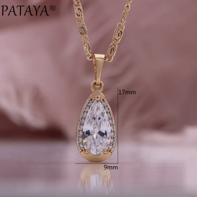 PATAYA 2024 New Champagne Gold Color Drop Earrings Pendant Necklace Rings Hollow Set Luxury Anniversary Gift Women Jewelry Set