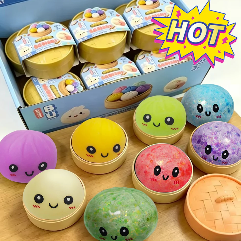 1-6 Stück Dumpling Squishies, Glitzer-Dumpling Überraschungsbox, Bunte Dumplings Stressbälle Fidget Sensorisches Spielzeug Dumpling Squishy Spielzeug