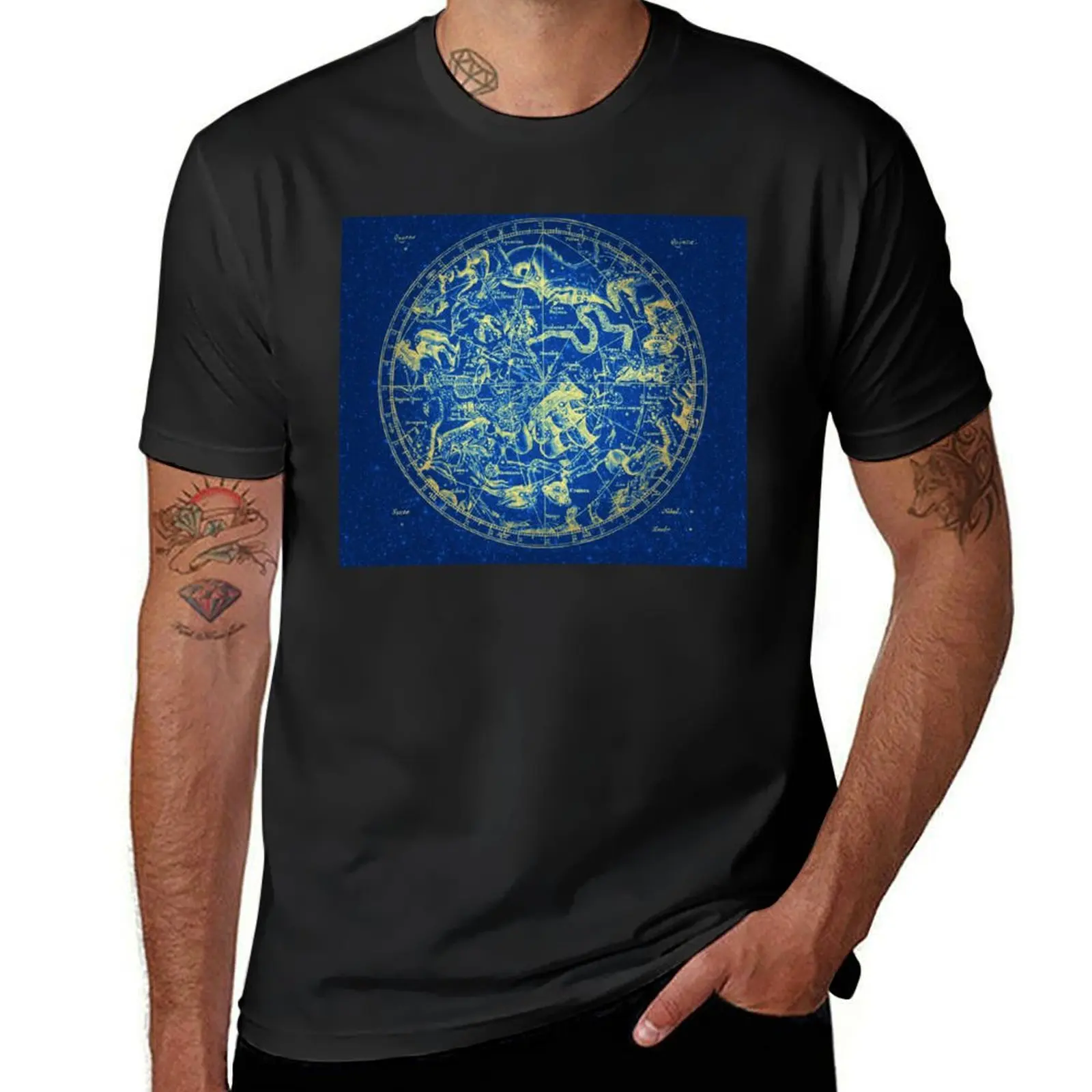 Zodiac Star Sign Constellation Map Yellow on Blue Infinity T-Shirt tops heavyweights t shirt men