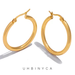 30mm Classic Round Hoop Earrings for Women, fine polishing Stainless Steel Plated with 18K Gold Exquisite Jewelry