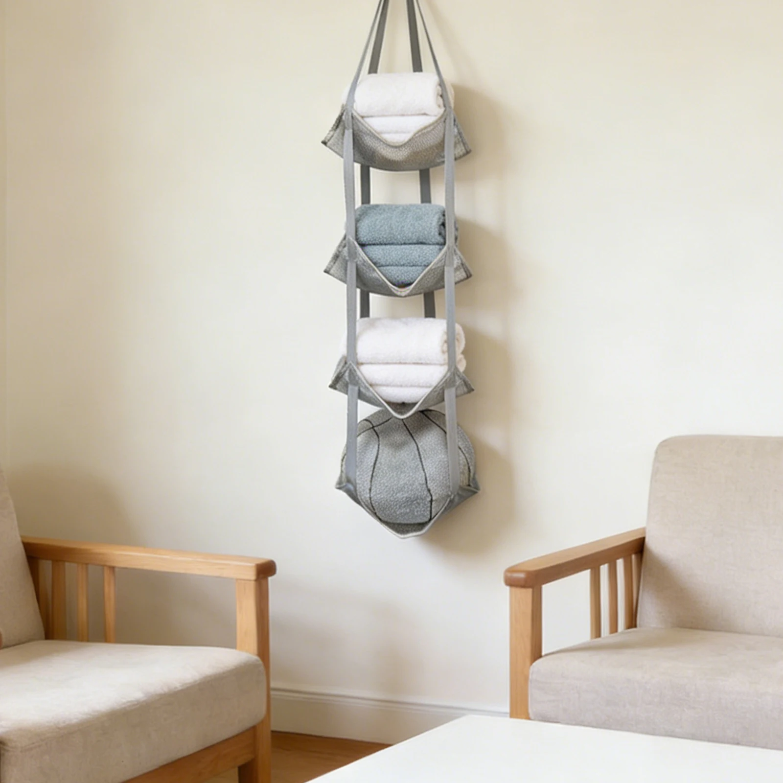 4 Tier Stuffed Animal Net Foldable Mesh Snack Organizer Breathable Hanging Holder Basket for Bedroom Nursery Playroom Decoration view 5