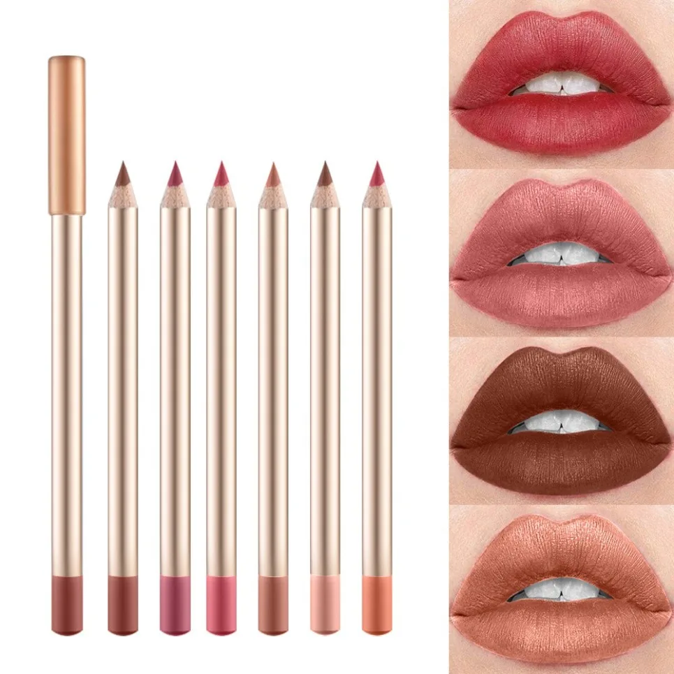 Matita per labbra in legno a 12 colori Etichetta privata Matita per rossetto impermeabile a prova di sbavature Lipliner Logo personalizzato Trucco all'ingrosso vegano