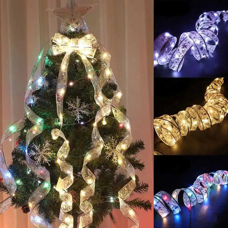 Tira de luces LED de doble capa para decoración de árbol de Navidad, lazos de encaje DIY, colgante de regalo, color bronce, 2023