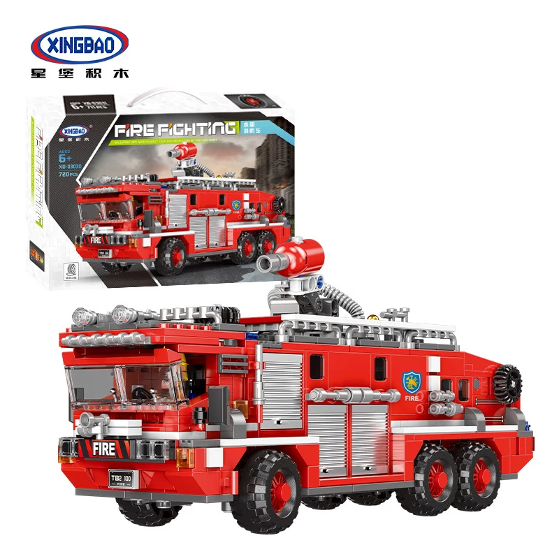 XINGBAO building blocks cloud ladder fire truck assembled toy building blocks car model children children\'s difficult and huge