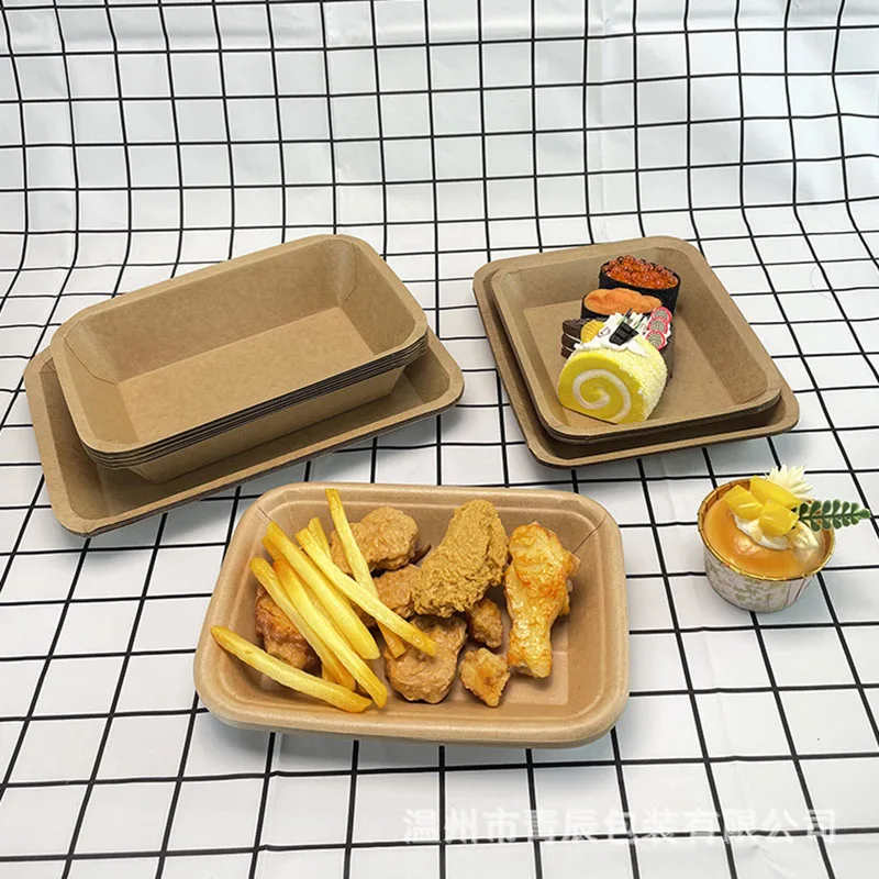 Waterproof And Oil Proof Disposable Kraft Paper Plate Tray Thickened Party Cake Barbecue Fried Chicken Tableware Dinner Plate