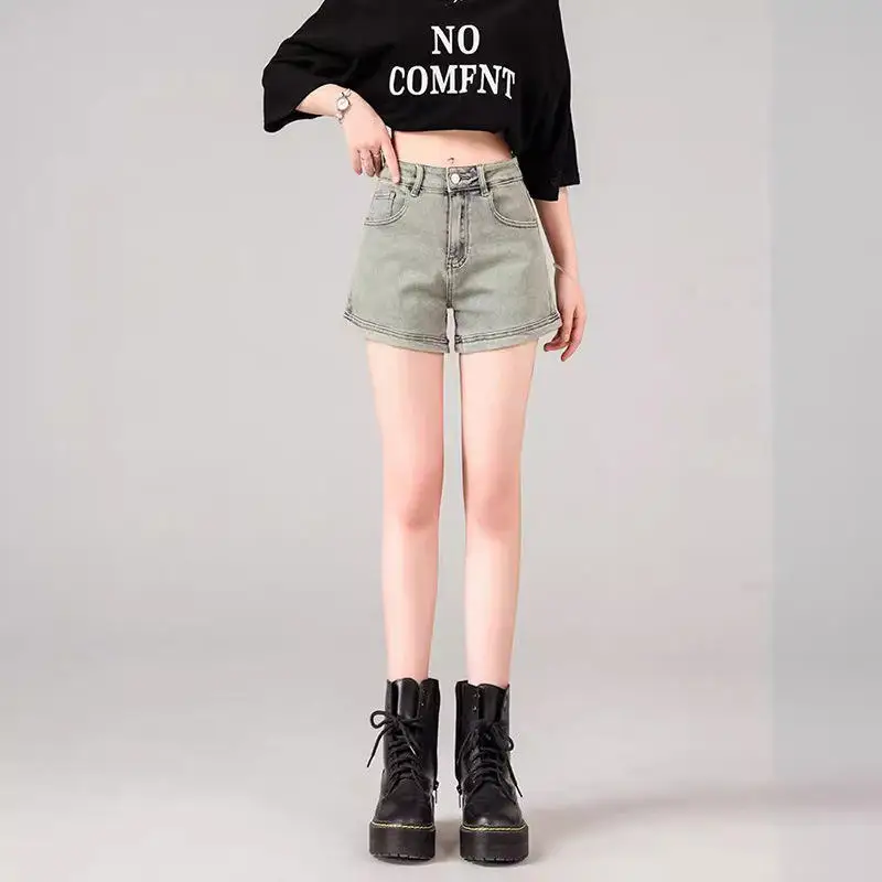 High Waist Hong Kong Style INS Women's Short Jeans Summer New Design Slimming Hot Pants Fashionable Base Layer Pants