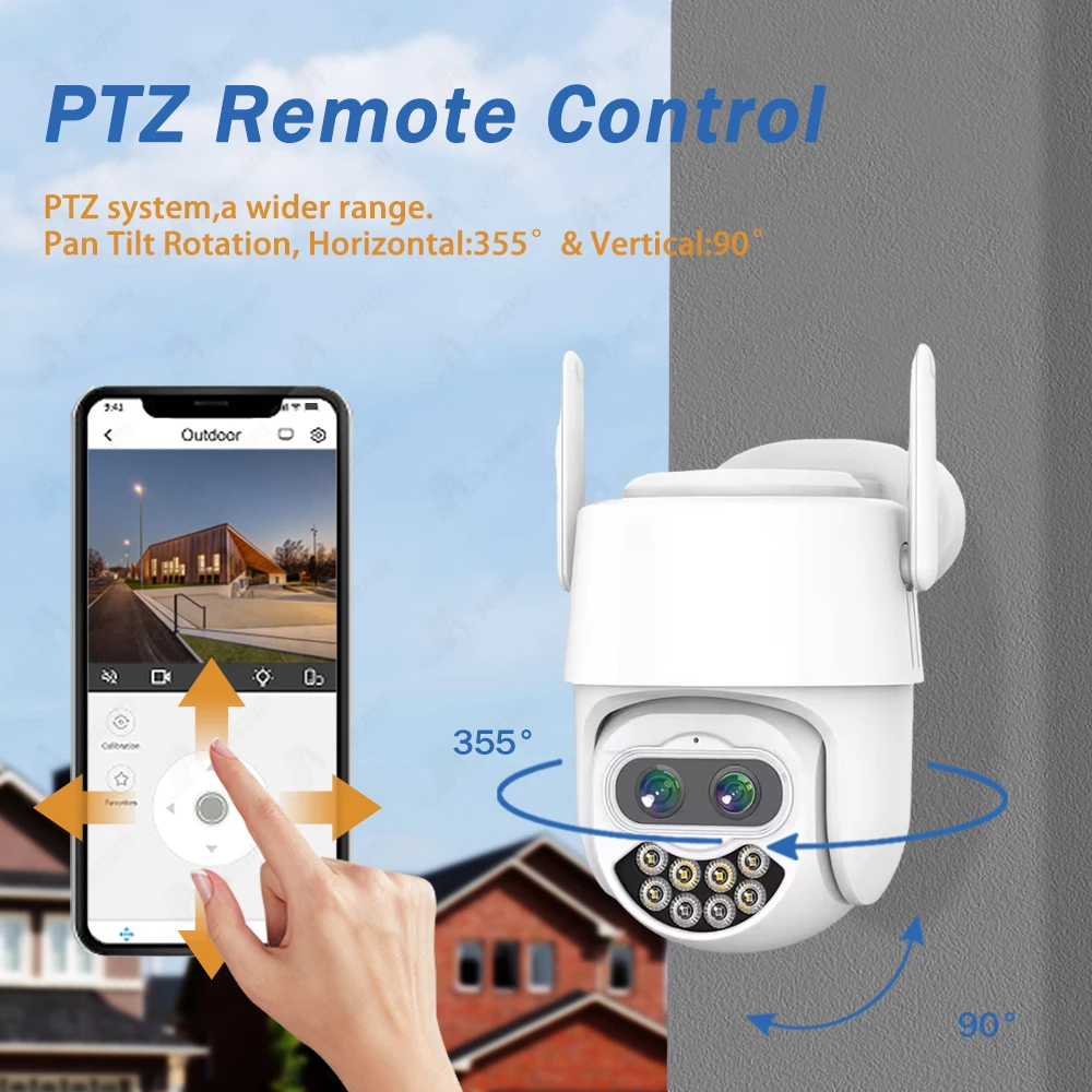 Kamera WiFi 8MP PTZ, lensa ganda pelacakan otomatis deteksi manusia CCTV Video pengawasan luar ruangan kamera IP keamanan ICSee