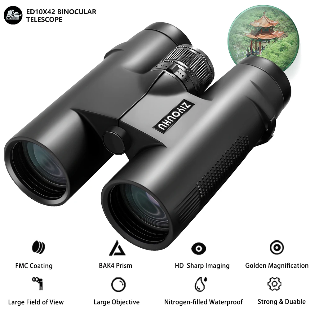 

10x42 Professional Binoculars ED Lens Ultra HD Waterproof Powerful Magnifying Telescope for Hunting Camping Engineering Use