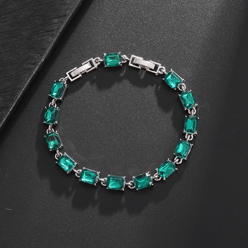 Exquisite Shining Square Zircon Crystal Tennis Bracelet for Women Fashion Elegant Trendy Casual Party Jewelry Girls Gift