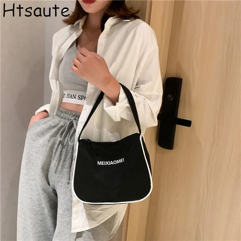 Sac à main en toile monochrome simple pour femme, fourre-tout décontracté pour les loisirs, sac à main sous les bras, initié unique, extérieur, nouveau