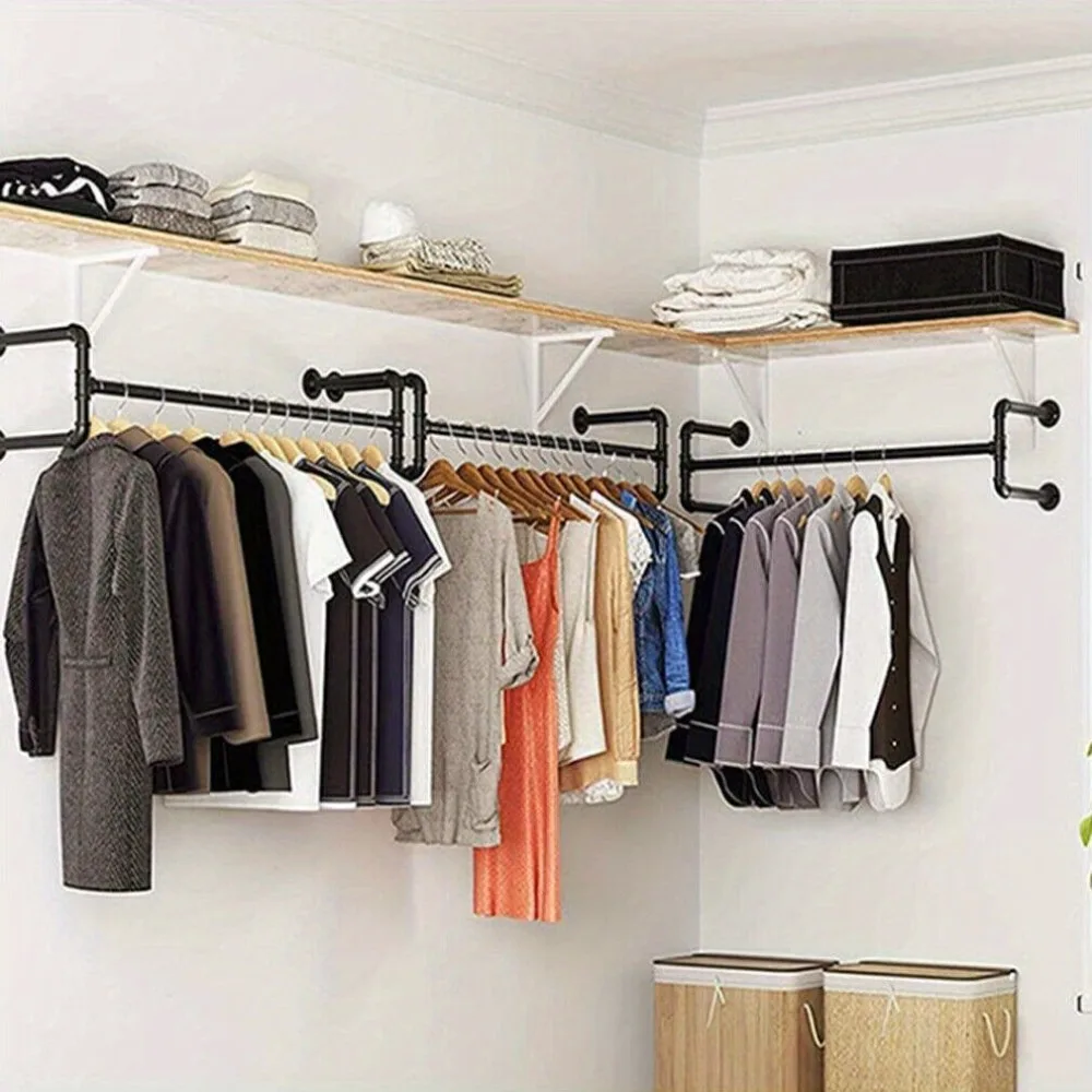 

Detachable Wall Mount Clothes Rack Industrial Pipe Garment Bar Hanging Rod 2Base