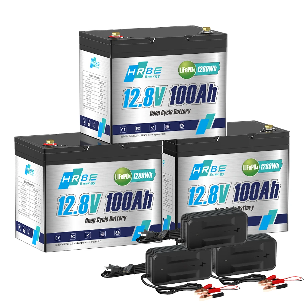 

LiFePO4 12V 100Ah Battery 1.28Kwh With Smart BMS 6000+ Deep Cycles Waterproof Lithium Cells For Fishing Boats,RV,Solar No Tax