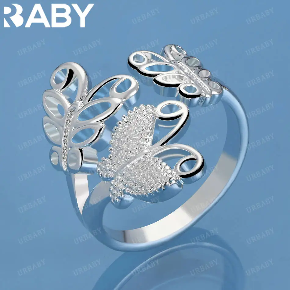 

URBABY 925 Sterling Silver Three Butterflies Open Ring For Women Fashion Jewelry Charm Grace Noble Wedding Accessories