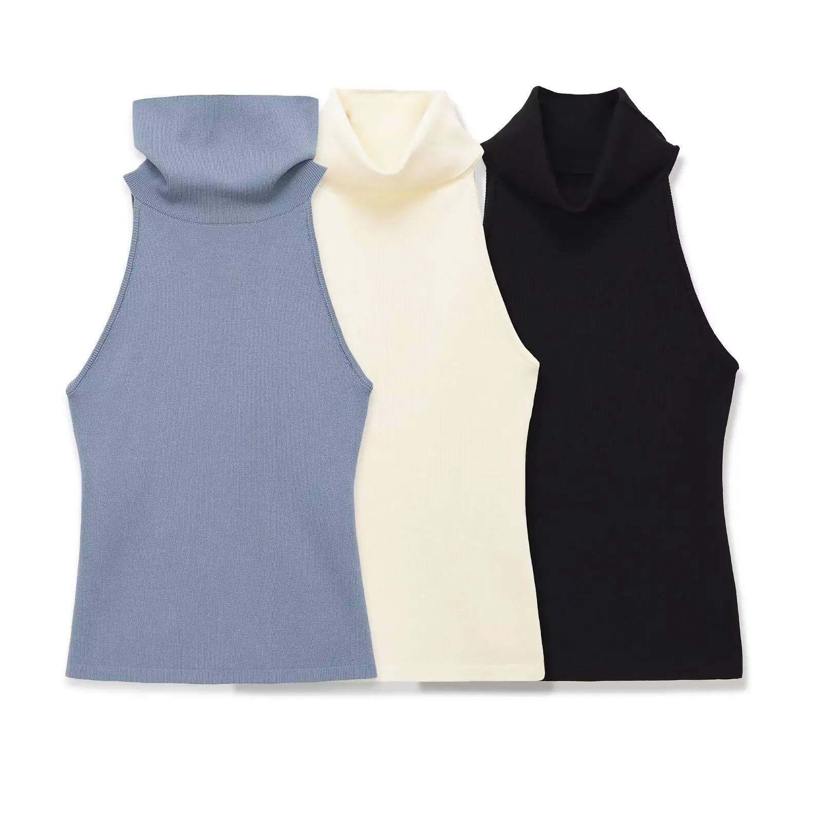 Women Tank Top Blue Turtleneck Sleeveless Backless for Women