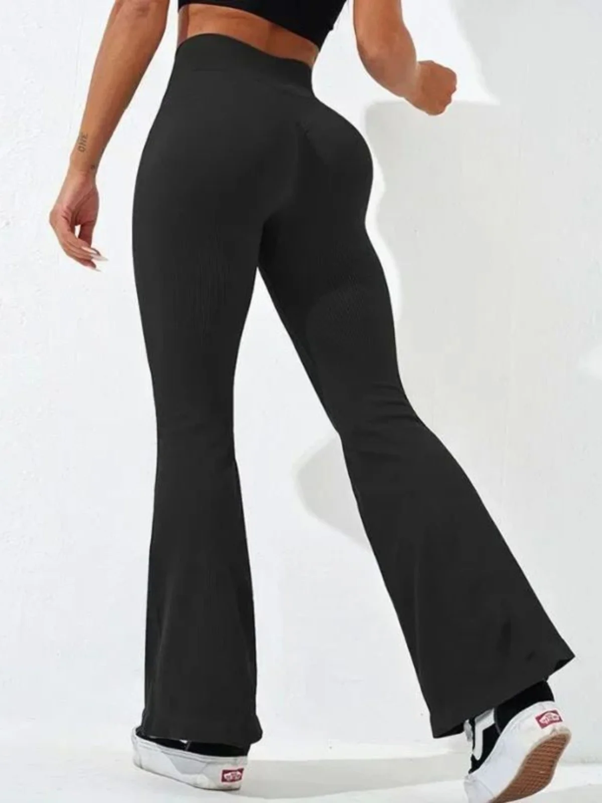 Calças de Yoga Slim Fit com Barra Boca de Sino, Cintura Alta, Detalhes em Fio, Estilo Versátil, Calças de Yoga Casuais de Cin...