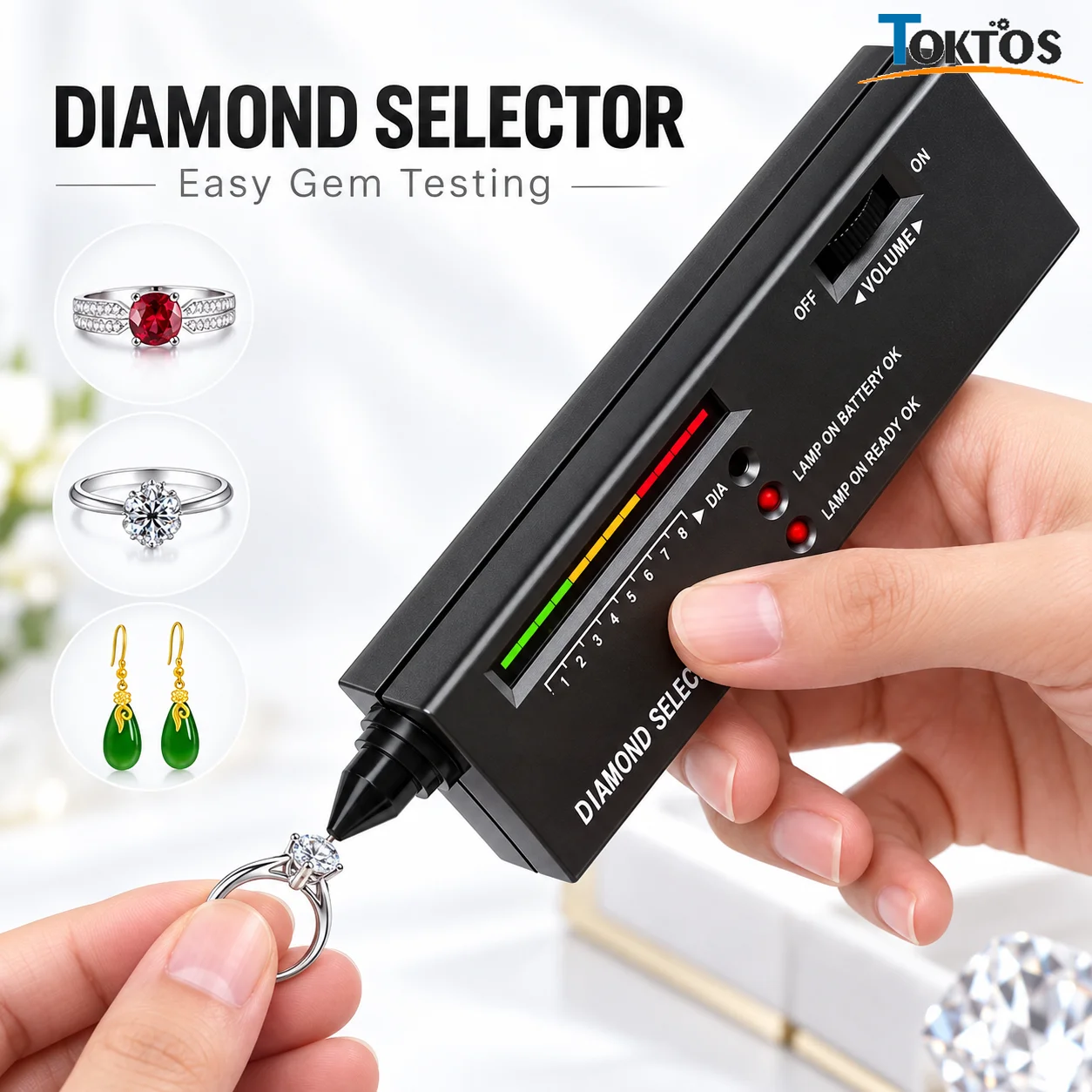 TOKTOS Diamond Tester Pen Thermal Conductivity LCD LED Audio Gemstone Detector for Diamond Jade Ruby Sapphire Jewelry Testing
