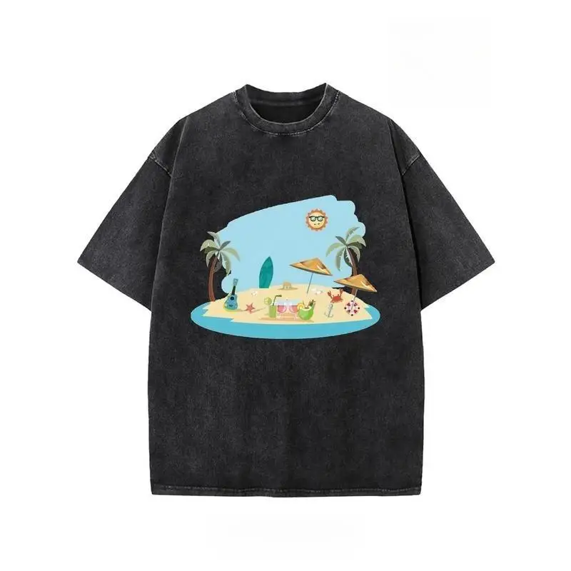 

Beach Vacation T-shirt, Men Women Oversized Washed Tee, Funny Island Graphic Top, Summer Holiday Aloha Gift, Surfing Palm Tree