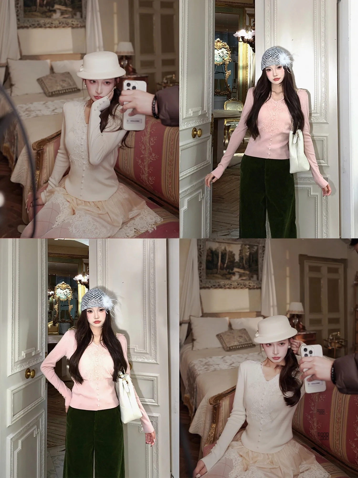 

Оригинальный вязаный свитер с кружевным воротником, универсальный, с узором в виде цветов вишни, во французском стиле, из полиэфирного волокна, с длинными рукавами, стандартный крой.