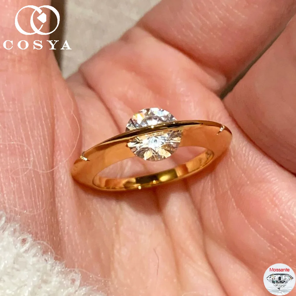 COSYA 1CT Real Moissanite Rings For Women 100% S925 Silver Plated 18K Gold D Color Rotatable Planet Diamond Band Fine Jewelry