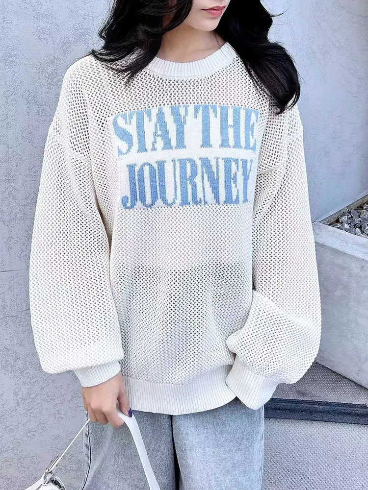 

Early Autumn New Sle Women's Long Sve Knitted Sweater Hollow out Hook Letter round Ne Overhead Top Warm Thermal Faion