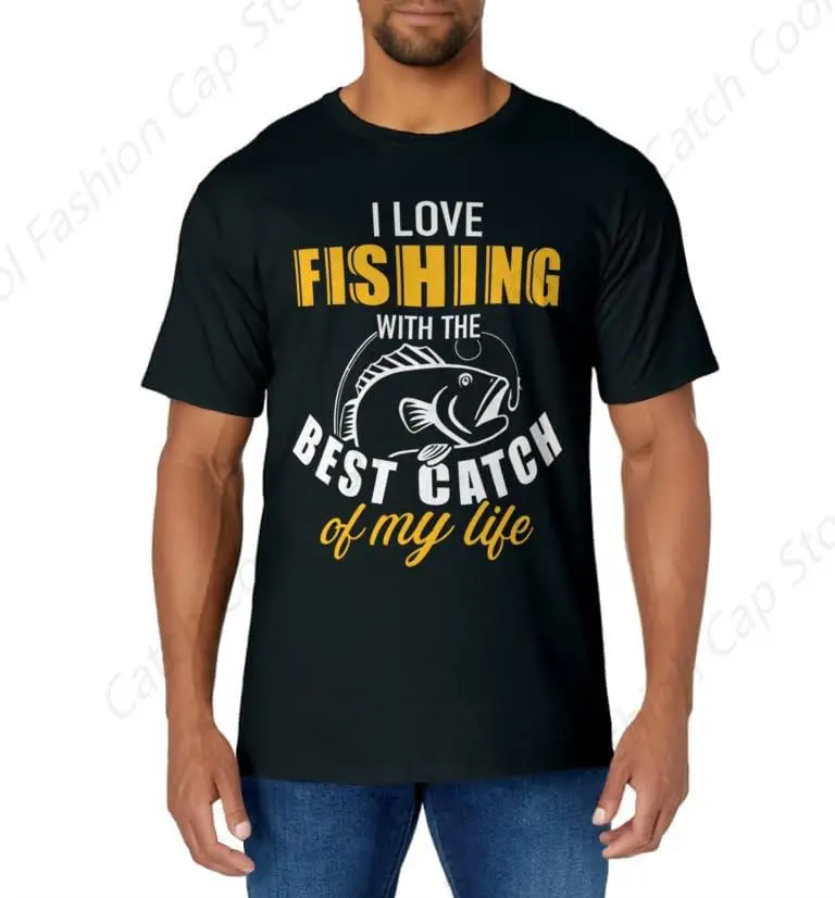 I Love Fishing With The Best Catch My Life T-Shirt for Men Short Sleeve Cotton Daily Travel Summer Breathable Round Neck Sports