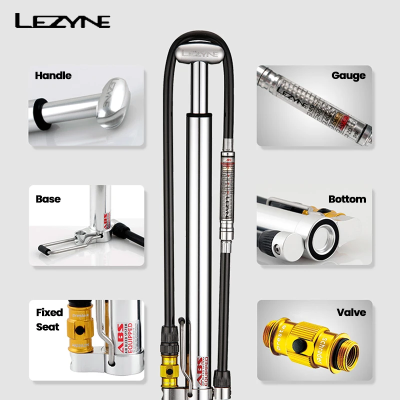 LEZYNE Bicycle Pump Floor-Standing Portable 90/160psi Pump Micro Floor Drive Presta/Schrader HP/HV MTB Road Bike Tire Inflator