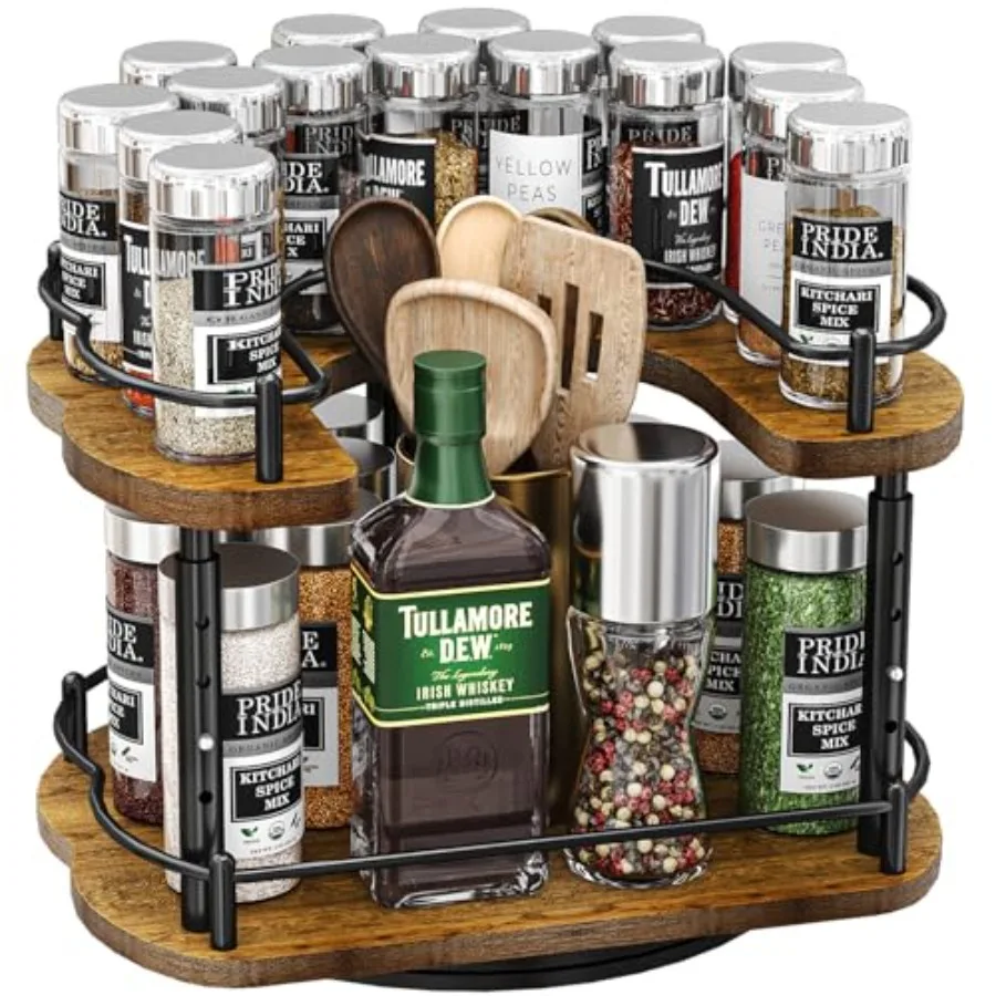 

Lazy Susan Organizer Spice Rack - Spice Organization for Cabet Height Adjustable Rotatg Lazy Turntable Pantry Kitchen Wood Revo