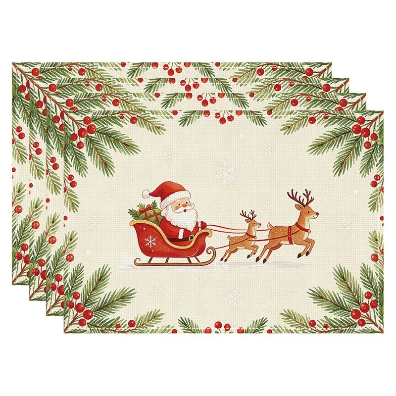 VIKAMA Santa Claus Elk Christmas Meal Mat, Waterproof Insulated Table Mat for Holiday Party Decoration