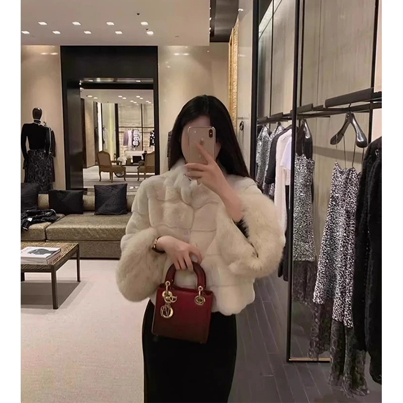 معطف فرو صناعي مقصوص من MEXZT سترة نسائية عصرية مرقعة باللون الأسود منفوش سترة شتوية أنيقة كورية بأكمام طويلة ملابس خارجية فروي جديدة #3