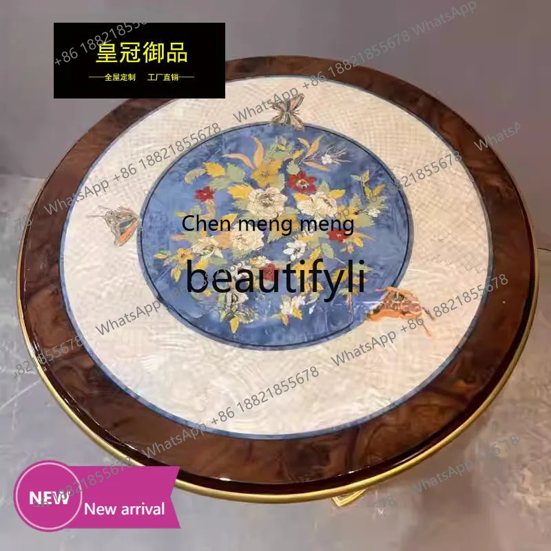 

178C French luxury solid wood carving lace European inlaid shell coffee table decoration table, furniture