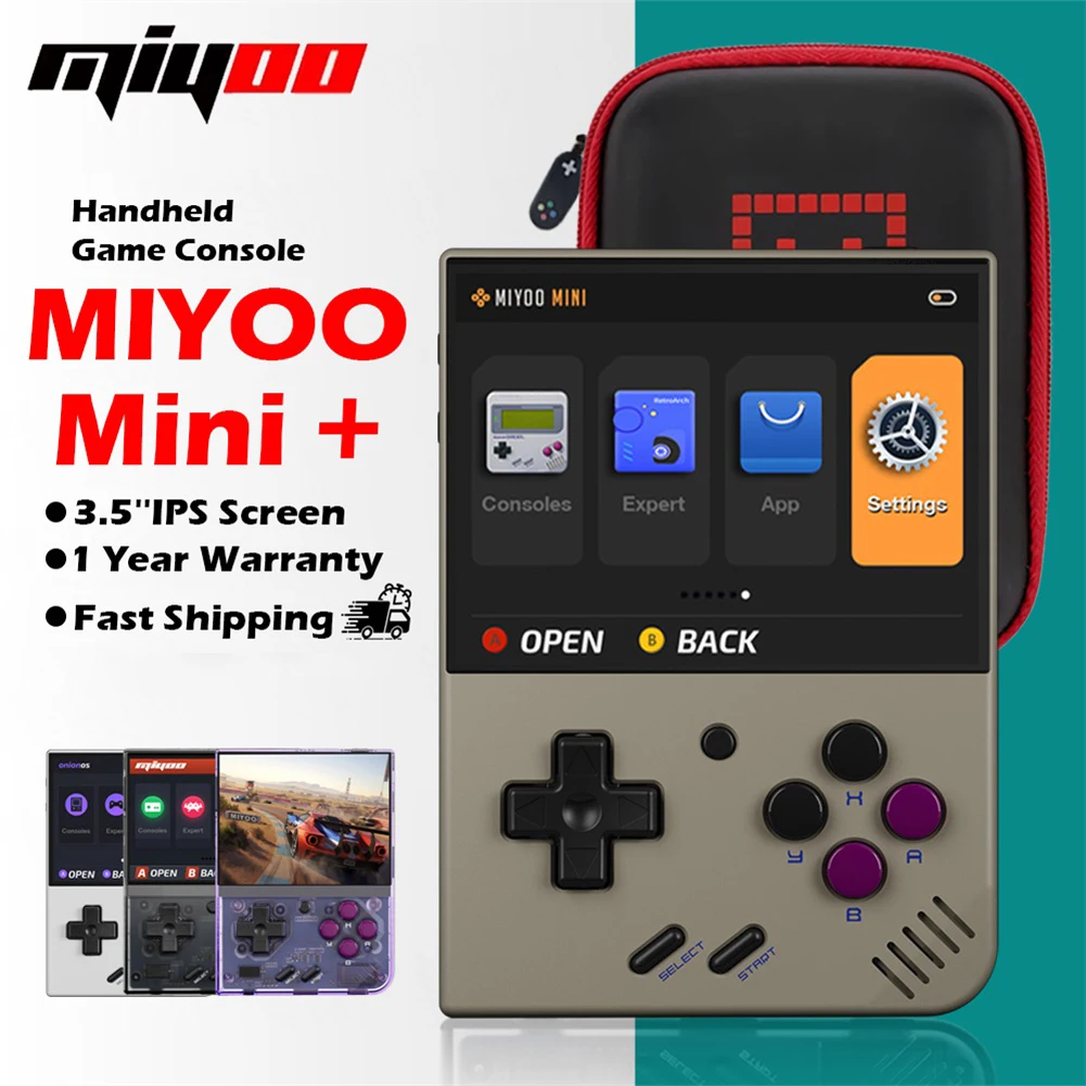 MIYOO Mini Plus Handheld-Spielkonsole Tragbare Mini+ 3,5'' IPS-Bildschirm Klassischer Retro-Simulator Videospielkonsolen Gaming-Player