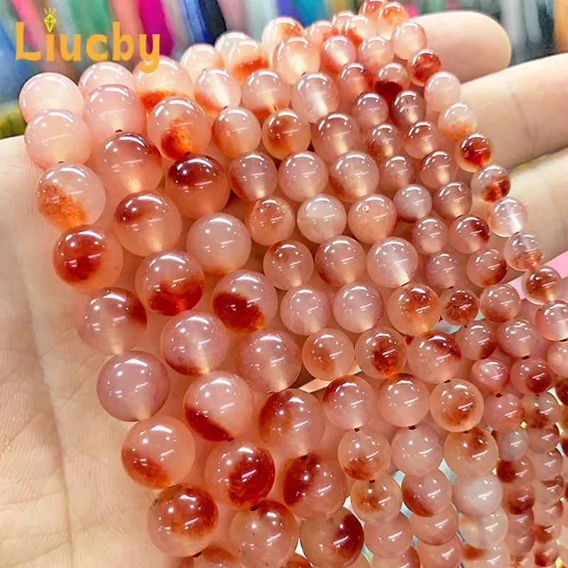 Natürliche Chalcedon-Jade-Perlen in Rot mit schwebenden Blütenmotiven für Schmuckherstellung, Accessoires, Schlüsselanhänger, Andenken, 15" Strang, 6/8/10/12 mm – Detail 4