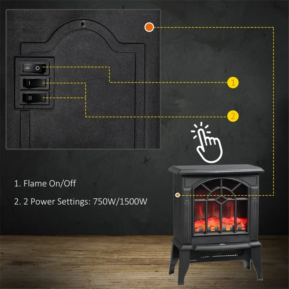 Elektryczny grzejnik kominkowy o mocy 750 W/1500 W, 18 cali – czarny (wysyłka Amazon) (ochroniony przez WalMart)