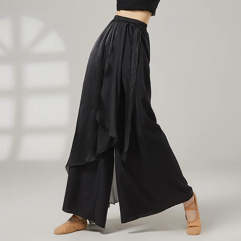 

Классическая танцевальная юбка-брюки для женщин, свободные широкие брюки из блестящего шифона, струящиеся, повседневные, для выступлений, костюмы для танцевальных тренировок