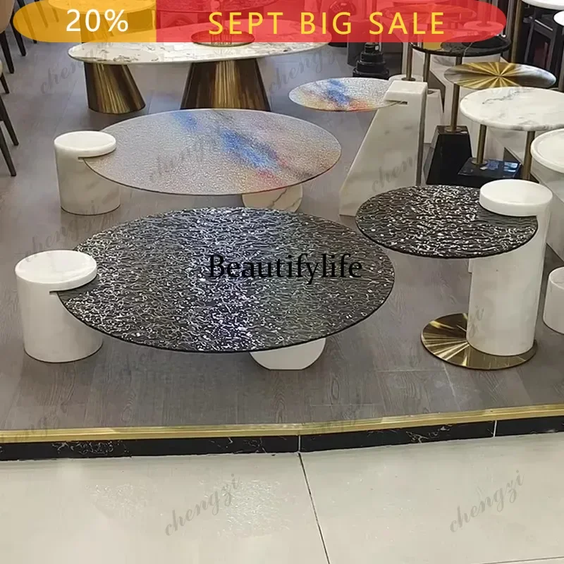 Chinese Circle Coffee Table Transparent Glass Modern Round Coffee Table Salon Design White Mobili Per Il Soggiorno Furniture