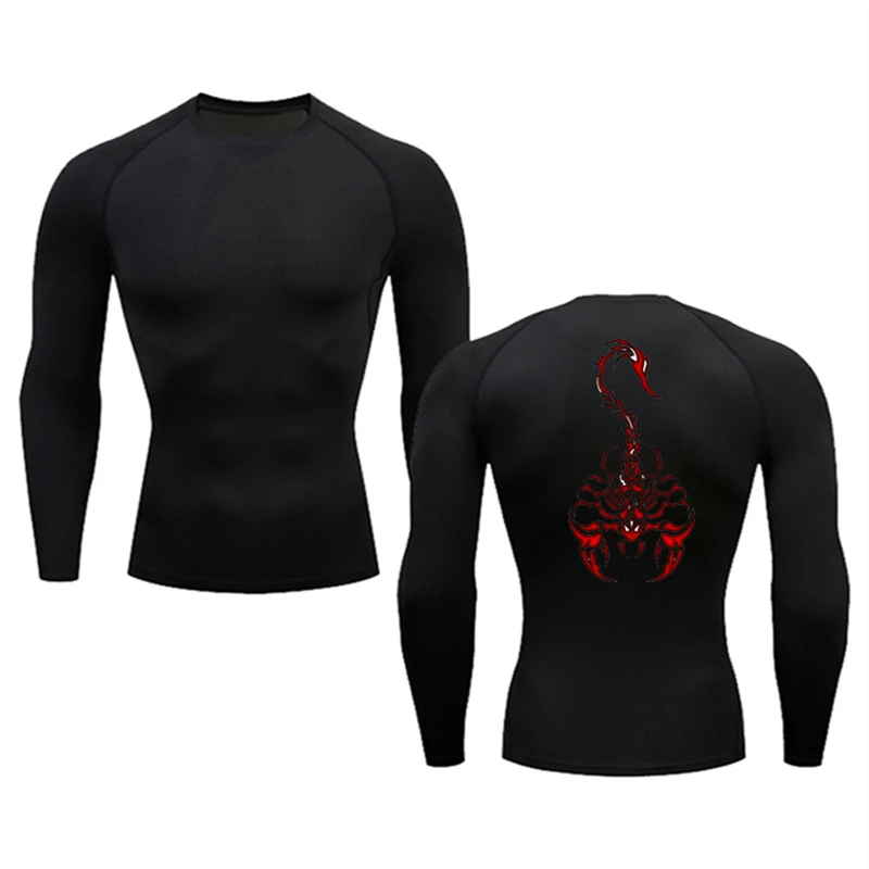 Men's long-sleeved compression Scorpion Pattern Shirt Gym Sport Quick-drying Gym T-shirt Fitness Sport Undershirt Elastic tops