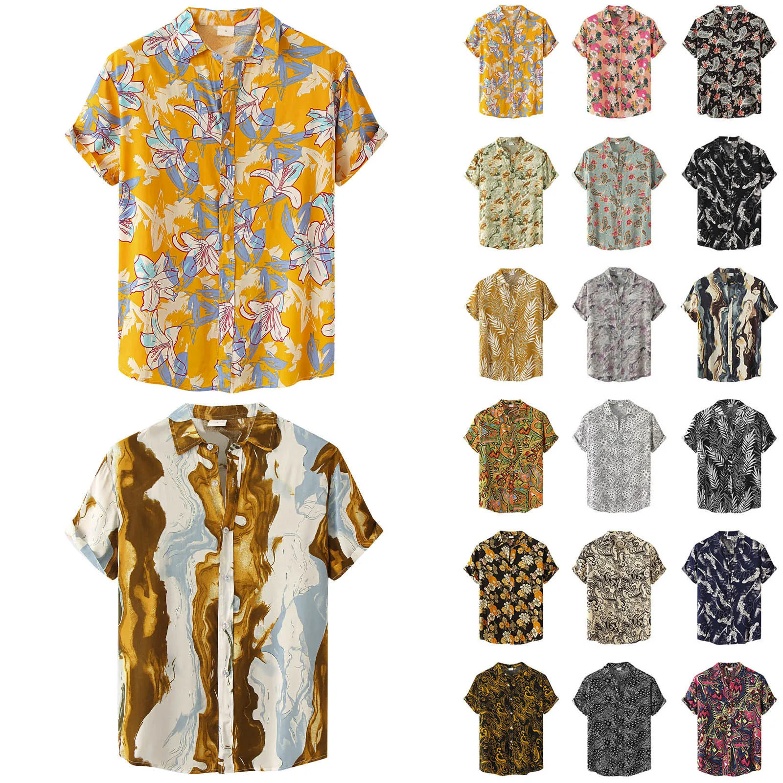 Гавайские рубашки для мужчин, модные винтажные рубашки для боулинга на пуговицах с коротким рукавом, летние повседневные пляжные рубашки для отдыха