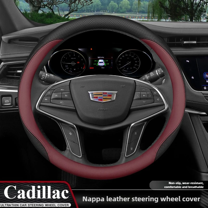 

Leather Car Steering Wheel Cover for Cadillac Optiq Ct5 Escalade Xt4 Xt5 Xt6 Lyriq 2020 2021 2022 2023 2024 2025 Accessories