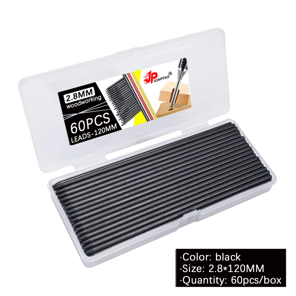 Lange 12 cm schwarze/rote/gelbe Holzbearbeitungsbleistiftmine, 60 Stück 2,8 mm 2B Deep Hole Carpenter Druckbleistiftminen Markierungszubehör – Detail 7
